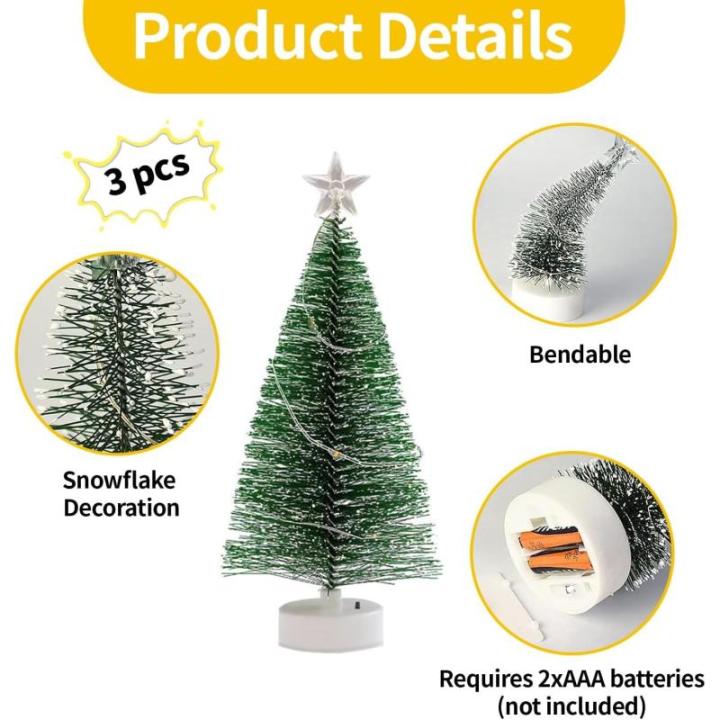 Weihnachtsbaum Klein mit Beleuchtung 3PCS Tisch Mini Weihnachtsbaum Geschmückt mit LED Lichterkette Tabletop Kleiner Weihnachtsbaum Mini Tannenbaum Künstlich Klein Weihnachtsdeko