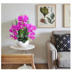 Kunstblumen Künstliche Orchideen – Realistische Touch-Orchideen-Bonsai in Keramikvase, Phalaenopsis-Kunstblumen-Arrangement im Topf für jeden Anlass