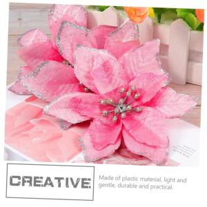 15st Weihnachtsblume Weihnachtsstern Blumen Weihnachtsbaumspitze Gefälschter Weihnachtsstern Weihnachtsbaum Glänzende Blumen Mini-Kranz Outdoor-dekor Blumendekoration Rosa Plasti