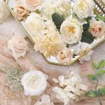 Künstliche Blumen Combo weiße Blumen Mix Seide Blumen Dahlie Rosen mit Stielen für DIY Hochzeit Brautsträuße, Babyparty, Blumenarrangement, Tischaufsätze, Heimdekorationen.