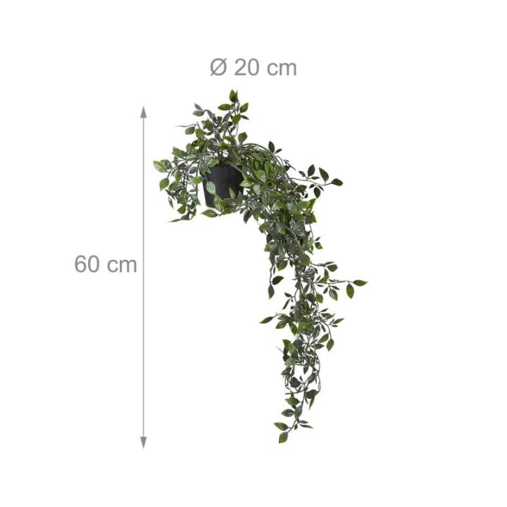 kunstplant hangplant met pot, set van 2, namaakplanten, realistische nepplanten, HxØ: 60 x 20 cm, groen/zwart