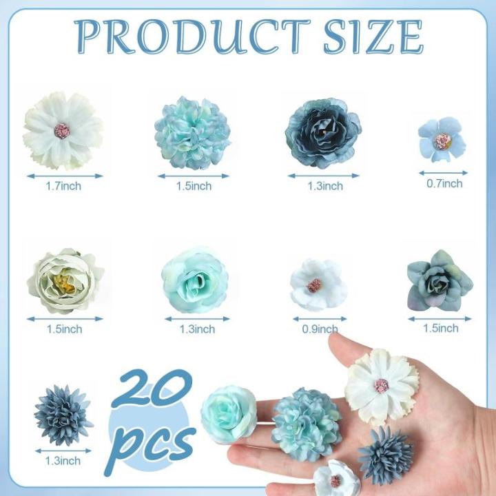 20 stuks kunstrozenkoppen, enkele lange rozen, kunstrozen, kunstrozen voor decoraties met steel, voor bruiloft, feest, thuis, blauw