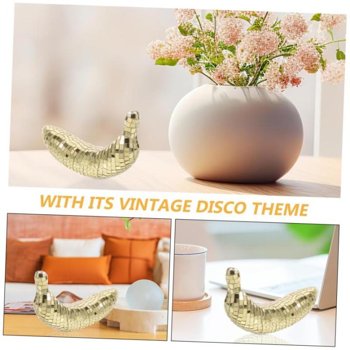 2St Disco-Banane Trophäe Netz werfen trippig Boje Retro bürodeko büro Dekoration glitzernde Netzstrümpfe schwarzer Spiegel Tischschmuck aus Obst Disco-Party-Tischdekoration Gl