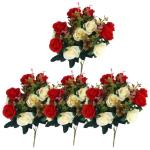 4 bundels begraafplaatsbloemen voor graf, rode begraafhofbloemen voor graf, valse rozen kunstbloemen voor graven, 12 bloemkoppen, zijden gedenkbloemen voor grafvaas, kunstbloemen 1