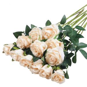 12 stuks kunstbloemen, zijden bloemen, rozen, 51 x 7 cm, kunstbloemen, bladeren en verstelbare stelen, realistische en zachte kunstbloemen voor doe-het-zelf bruiloftsfeest, Valenti