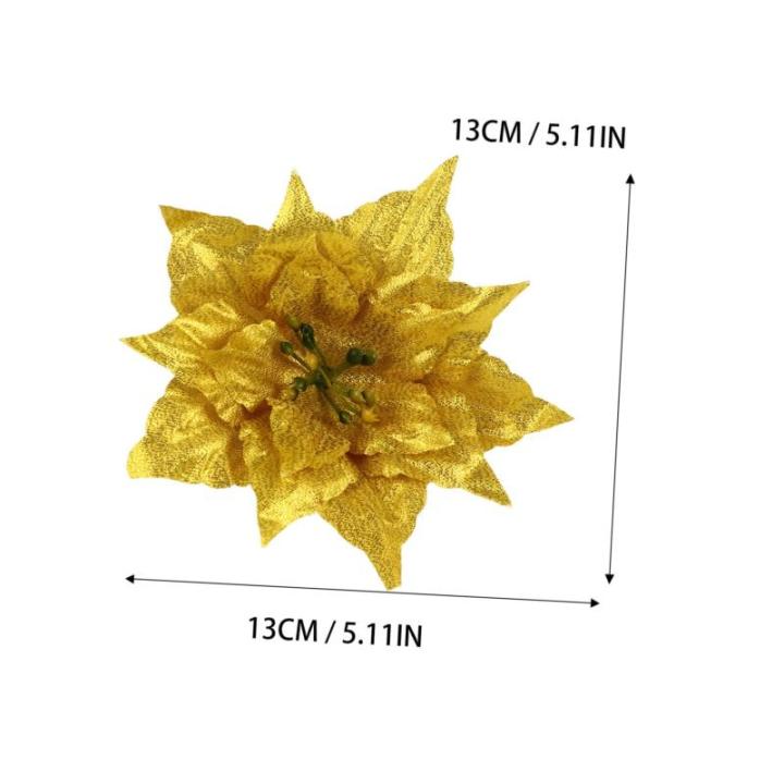 14 STK Künstliche Blumen Weihnachtsglitzerblume Stoff Weihnachtsstern Blumen Gold Kunstblumen Zur Dekoration Glitzerblumen Kuchendekorationen Weihnachtsglitter Große Kugeln Sport