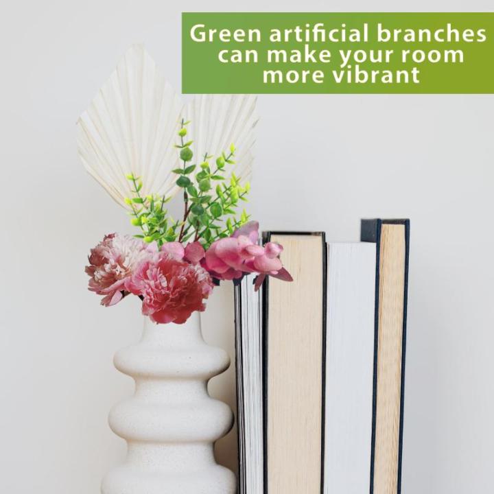 10 stuks kunsttakken, neptakken, groene takken, bladeren, nepplanten met bladeren, realistische planten, takken voor bruiloft, slaapkamer, boeketten, vazendecoratie, 28 cm (A)