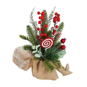 Kunstkerstboom, 30 cm, kunstkerstboom met bessen, sneeuwbedekte kerstversiering voor zelfgemaakte tafel-kerstdecoraties, rood
