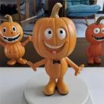 Halloween Pompoen voor man, cartoonvormgeving, groot 16 cm, modelspeelgoed, standbeeld voor bureau en decoratie in de tuin (pompoenman C + D + E)