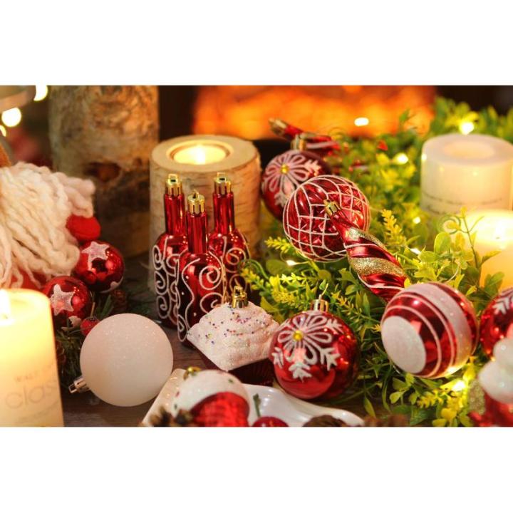 80-pack geassorteerde onbreekbare kerstbalversieringen set decoratieve Hangers met herbruikbaar handgeschenkpakket voor kerstboom