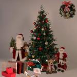 2,1 m kerstboom met dennenappels en bessen, PVC kunstmatige kerstboom met metalen standaard, kerstboom voor binnen buiten, groen