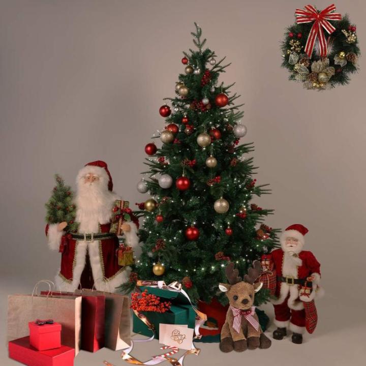 2,1 m kerstboom met dennenappels en bessen, PVC kunstmatige kerstboom met metalen standaard, kerstboom voor binnen buiten, groen