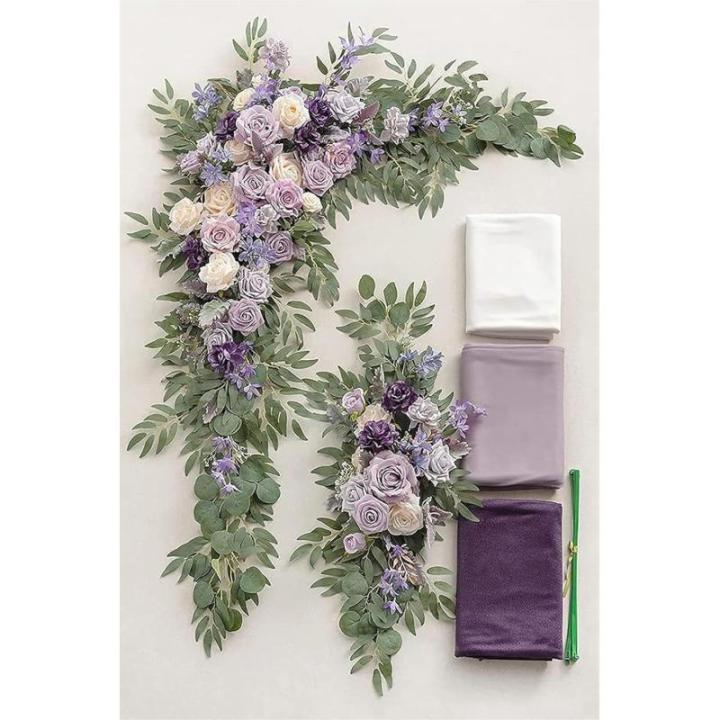 Künstliche Hochzeitsbogenblumen (5er-Pack) mit 2 Blumengirlanden und 3 durchscheinenden Gaze-Drapierstoffen für Hochzeitsfeier, Kaminsims, Tischläufer, Heimdekoration, 4