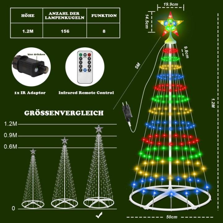 Kerstboom, metalen kegelvorm, 156 leds, lichtboom, 8 modi, timer, waterdicht, kerstverlichting, buitenverlichting, kerstverlichting voor tuin, balkon, kerstdecoratie buiten, vierkl