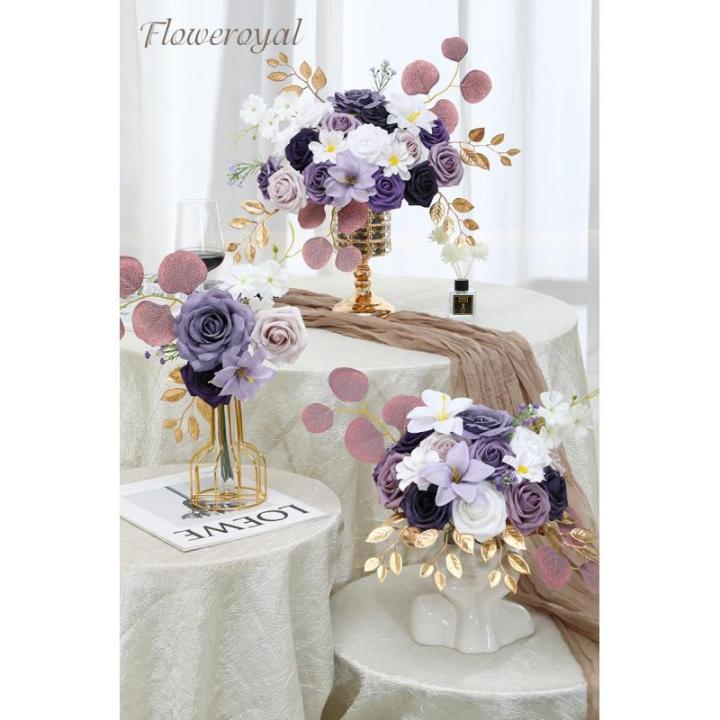 Kunstbloemen combo paarse bloemen mix zijden bloemen kunstrozen met stelen voor bruiloft bruidsboeketten, tafeldecoratie, babyshower, bloemstuk, woondecoraties