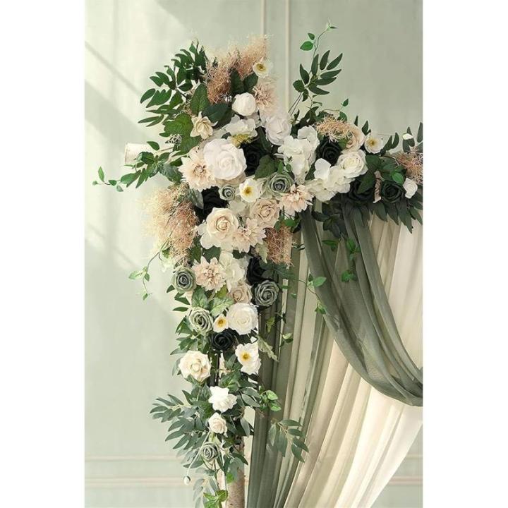 Künstliche Hochzeitsbogenblumen (5er-Pack) mit 2 Blumengirlanden und 3 durchscheinenden Gaze-Drapierstoffen für Hochzeitsfeier, Kaminsims, Tischläufer, Heimdekoration, 11