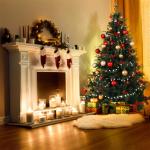 180 cm kerstboom met 15 m 300 leds lichtsnoer, pvc + PE kunstkerstboom met boom 688 takken/53 gemengde dennennaalden/53 rode bessen voor Kerstmis feestelijke decoratie