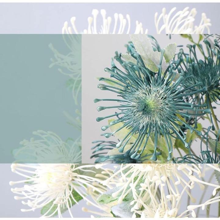 Kunstblumen Künstlicher Nadelkissenstrauß für den Innenbereich – Simulationsblumen aus Kunststoff mit Glasvase für Wohn- und Schlafzimmerdekoration für jeden Anlass