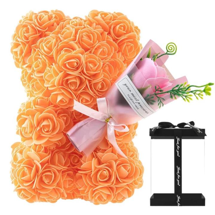 Valentijnsdag rozenbeer cadeau voor haar rozenbeer schattige teddybeer, kunstrozenbeer met rozenboeket, romantische rozen teddybeer cadeau voor Kerstmis