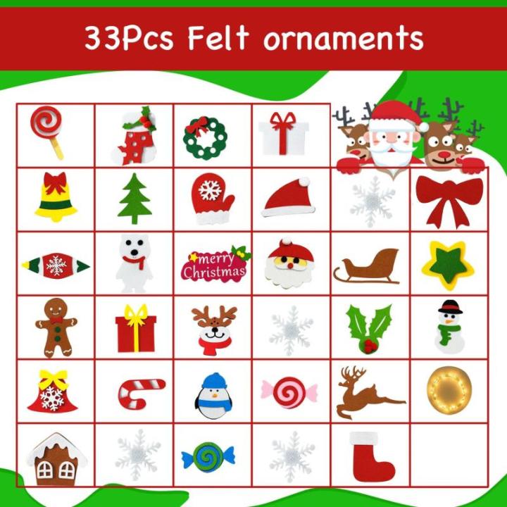 Vilten kerstboom, 10 m, doe-het-zelf vilten kerstboomset voor kinderen, kerstdecoratie, hangende decoratie met afneembare hangende ornamenten, vilten kerstboom voor thuis/deur/muur