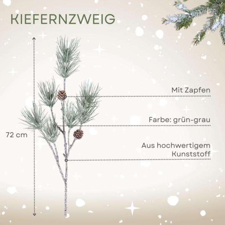 Kerstdennentak, grijs-groen, 72 cm, kunstdennentak met natuurgetrouwe dennenappels en naalden, kerstdecoratie, tafeldecoratie voor Kerstmis, kerststuk