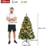 Kunstkerstboom met verlichting, led-dennenboom met metalen standaard, dennenappels, rode bessen en dennentakken, pvc-kerstboom voor kerstdecoratie, 150 cm
