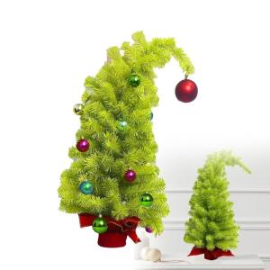Christmas PVC Crooked Neck Christmas Tree, Christmas Tree With Ball Ornaments, Artificial Christmas Tree, Funny Shaped Christmas Tree, Indoor Ornaments for Christmas Decoration (60