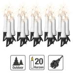 Christbaumbeleuchtung für innen & außen, 20x Riffel-Kerzen, Schaft weiß, Weihnachtsbaum Lichterkette mit grünem Kabel, Fassungsabstand 45 cm, inkl. Ersatzlämpchen 640205