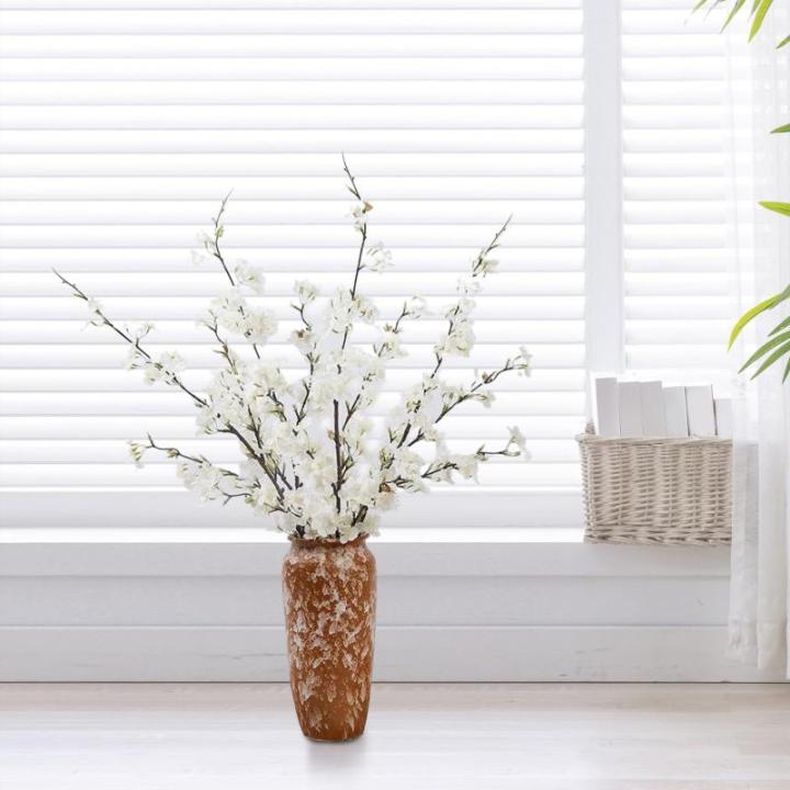 Faux Cherry Blossom Zweige 5pcs 39 Zoll realistische Kirschblütenstiele mit 4 Stielen Seidenkirschblütenblumenzweige für Vase Lange Stiele falsche Blüten Vase -Arrangements Wei