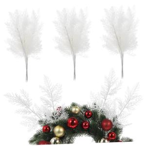 24 STK Simulierte Kiefernnadelzweige Künstliche Äste Arrangement-dekor Artificial Pine Branches Gefälschte Äste Weihnachts-Picks Stiele Christbaumstöcke Baumschmuck Weiß Plas