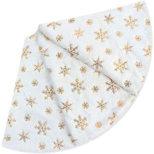Kerstboomdeken, 120 cm, kerstboomdeken, wit, voor sneeuw, kerstboomdecoratie, dennenboomdeken met sneeuwvlokken, pailletten, tapijt, rond, voor vrolijk kerstfeest, deken, rok, deco