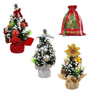 3 stuks mini-kerstboom, 20 cm, kleine kerstboom met geschenkzakje, kleine kerstdecoratie, tafelkunstkerstboom voor doe-het-zelf tafeldecoratie, cadeau, thuis, kantoor
