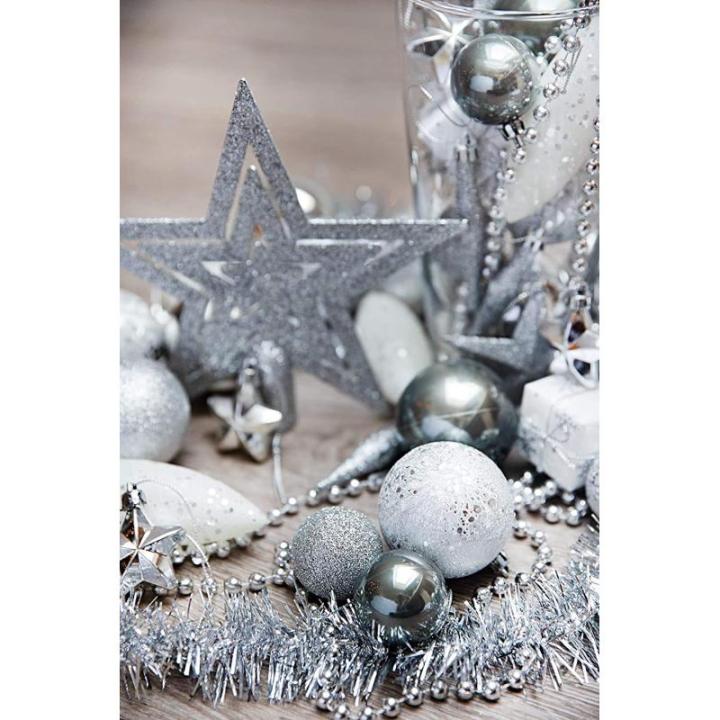 Kerstboomversiering - zilver - 60-delig - set incl. boompunt, ballen, parelketting, slinger en sterren - kunststof