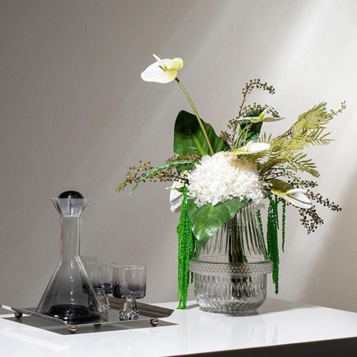 Kunstblumen Luxuriöses künstliches Blumenarrangement in Glasvase – Elegante Heimdekoration für Wohnzimmer und Esstisch, Kunstblume für jeden Anlass