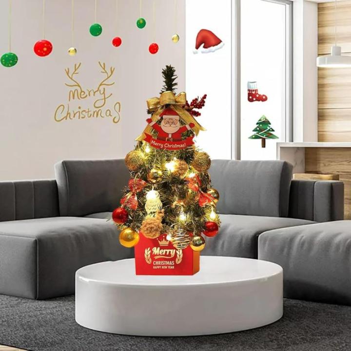 Mini Weihnachtsbaum Künstlich mit LED Beleuchtung Künstlicher Weihnachtsbaum Klein für Weinachtsdekorationen Tischplatte Tannenbaum Geschmückt Tisch Weihnachtsbaum mit Ornament