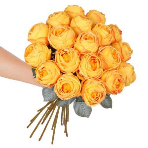 10 stuks gele kunstrozen, 50 cm, lang, enkele roos, kunstbloem, zijden bloesem, roos, realistische bloem voor tafel, kantoor, feest, bruiloft, woondecoratie (geel, 10 stuks)
