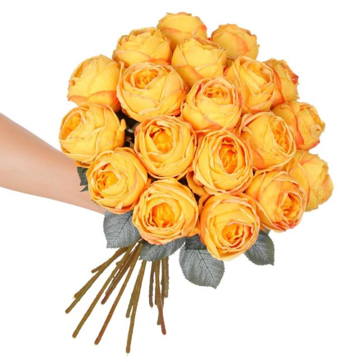 10 stuks gele kunstrozen, 50 cm, lang, enkele roos, kunstbloem, zijden bloesem, roos, realistische bloem voor tafel, kantoor, feest, bruiloft, woondecoratie (geel, 10 stuks)