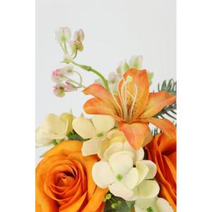 Kunstblumen-Strauß Rosen Lilien Hortensie 35cm 2er Set Blumensträuße Seidenblume Dekoblume Bouquet Hochzeit Blume Mittelstück Tischdeko unecht Grableger Grabschmuck Aufleger Gr