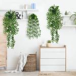 Hangende kunstplant in pot, 3 stuks hangplanten, , wijnstok, eucalyptus, tot 80 cm lang, plastic planten, decoratie, groene planten voor binnen en buiten, keuken, kamer, muur,