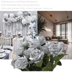 12 stuks Kunstmatige Rozen, 53cm Kunstrozen Enkele Lange Steel , Realistische voor Bruiloftsboeket, Thuis Tuin Woonkamer Hotel Kantoor Decoratie (Zilver)