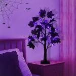 Halloween decoratie voor binnen, zwart esdoornblad, boomverlichting met 24 leds, Halloween-decoratie, griezelige lichtboom met led-spinnenlicht, berkenboom met timer voor Halloween