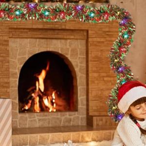 Kerstboomslinger met ledverlichting, glanzende kerstboomslinger, 16,4 meter lametta-slinger, slingers, ornamenten met ledverlichting, verlichte lichtstrips