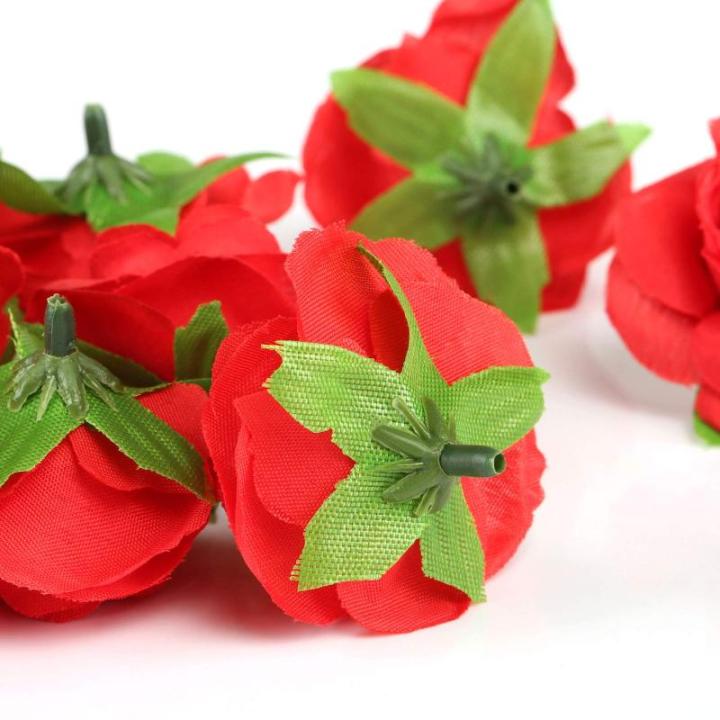 Kunstbloemkoppen, 50 stuks, kunstbloemen, rozen, voor bruiloft, feest, decoratie, doe-het-zelf (Ø 4 cm, rood)