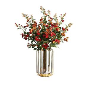 Kunstblumen Künstliche Blumen, Seidenrosensträuße, Glasvase mit Metallgestell für Hochzeit, Festival, Ausstellungshalle, Wohnzimmer für jeden Anlass