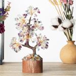 Kristallen fluoriet boom edelstenen kristallen boom decoratie steen grote levensboom geldboom kristal geluksbrenger boom houten sokkel esoterie geschenken veel geluk