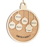 Gepersonaliseerde kersthangers met 5 namen - 2023 houten kerstboomversiering gepersonaliseerde familie, partner huisdier en vrienden