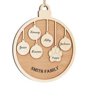 Gepersonaliseerde kersthangers met 5 namen - 2023 houten kerstboomversiering gepersonaliseerde familie, partner huisdier en vrienden