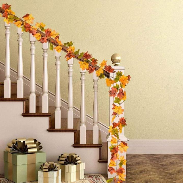Simuliertes Ahornblatt Rattan Blumengirlande Deko Blumenranke Künstliche Pflanzen Hängend für Halloween Weihnachten Thanksgiving Hochzeit Party Dekorationen Wanddeko