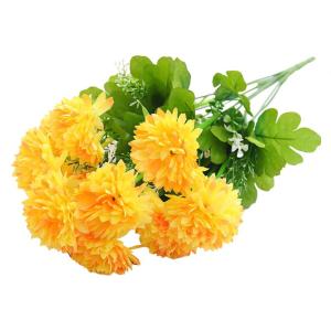 Kunstblumen Künstliche Pompon-Chrysantheme Kunstblumen Innen Gelb Seidenblumen Dekoration für Hausgarten Party