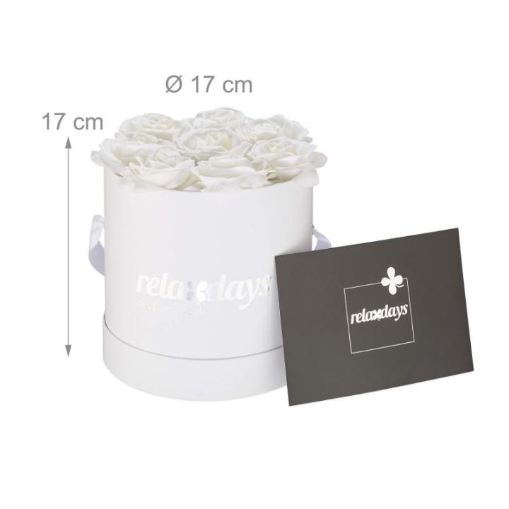 Rozenbox rond, 8 rozen, stabiele bloemenbox wit, 10 jaar houdbaar, cadeau-idee, decoratieve bloemenbox, wit